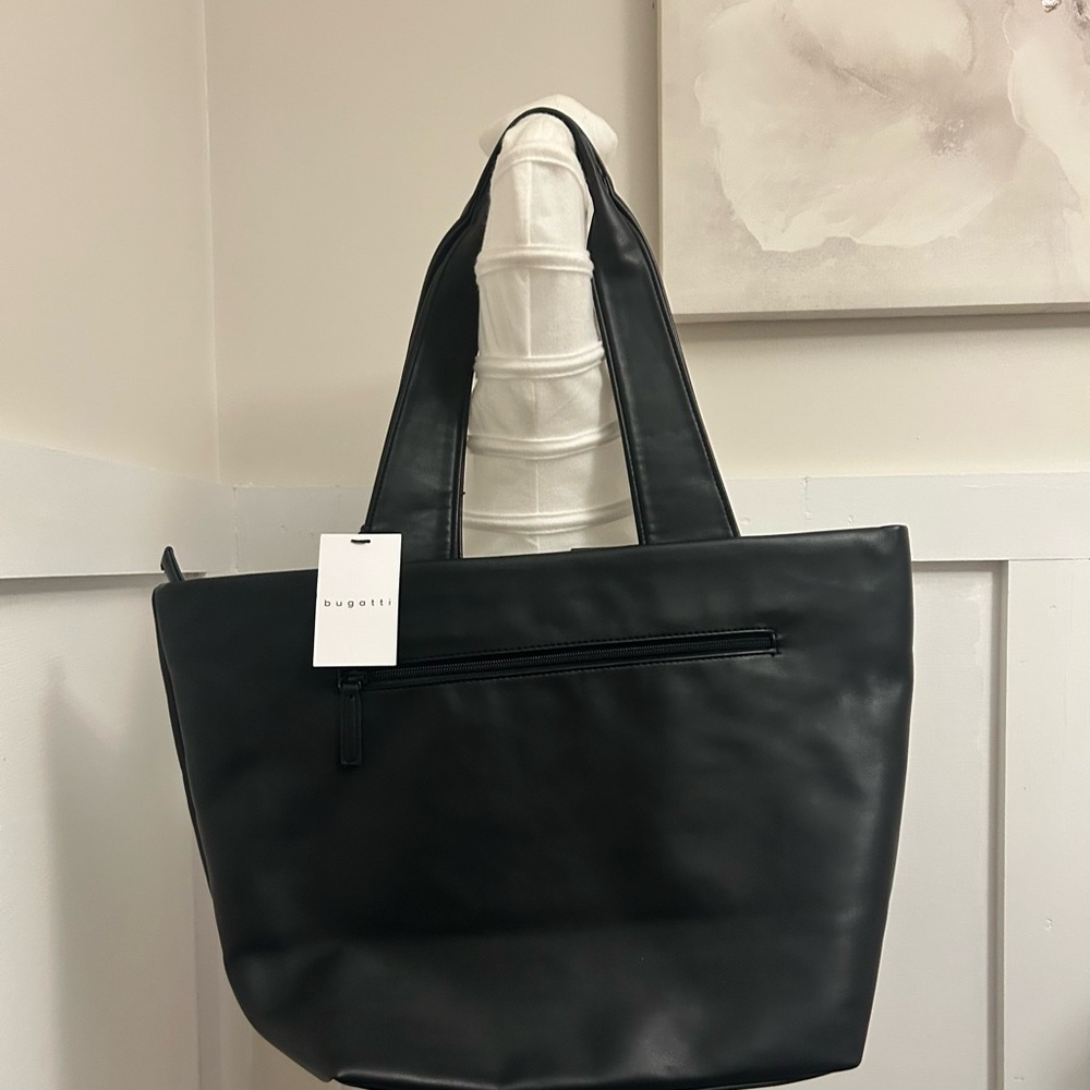 Bugatti Black vegan Tote Bag with zipper closure outside zipper🆓umbrella - Picture 11 of 15